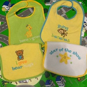 4Pc Bib Set.  Plastic Lined.